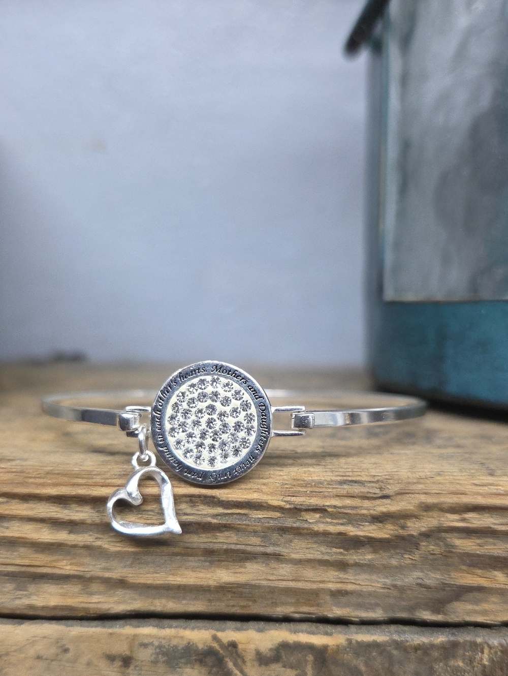 Mother Daughter Bangle Bracelet - Silver Tone Crystal Pave Charm Bangle